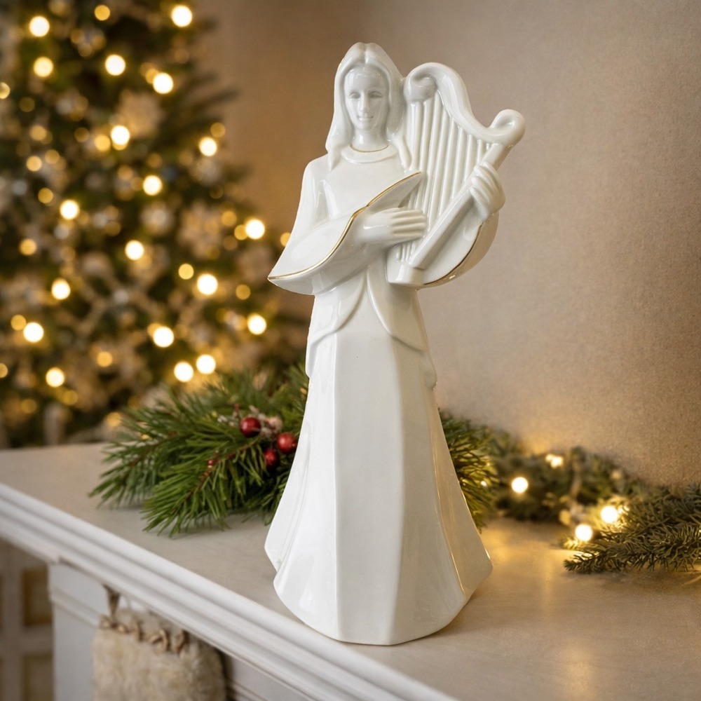 Mikasa Holy Night Nativity 10" Angel Harp Figurine Porcelain Gold Trim Christmas - Picture 2 of 16